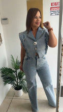 Load image into Gallery viewer, SET PANTALÓN LARGO MAHÓN RHINESTONE Y BRILLO
